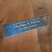 Moderne marineblauw en goudWaterverf Naambordje (Zijkant)