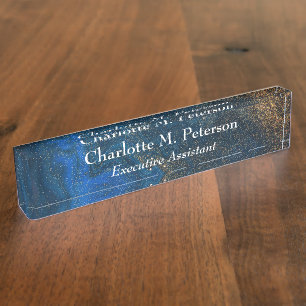 Moderne marineblauw en goudWaterverf Naambordje