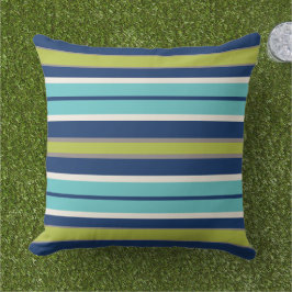 Moderne marineblauw en groene strepen buitenkussen