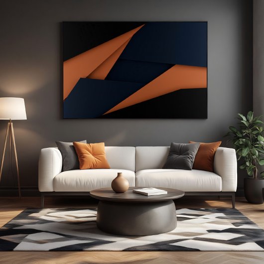 Moderne marineblauw en koper geometrisch canvas afdruk