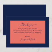 Moderne marineblauw en koraal - Hartelijk dank Bedankkaart (Voorkant / Achterkant)