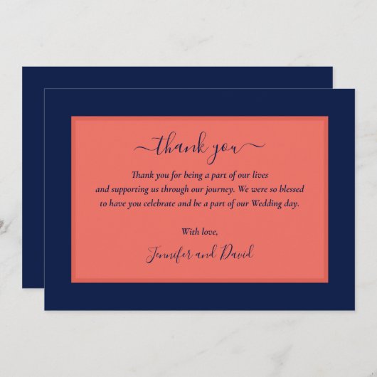 Moderne marineblauw en koraal - Hartelijk dank Bedankkaart (Voorkant / Achterkant)