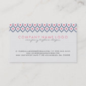 Moderne marineblauw en roze quatrefoliepatroon visitekaartje (Achterkant)