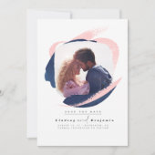 Moderne marineblauw en roze sparen de Datum Foto Save The Date (Voorkant)