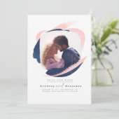 Moderne marineblauw en roze sparen de Datum Foto Save The Date (Staand voorkant)