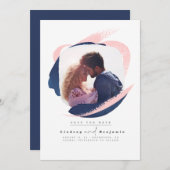 Moderne marineblauw en roze sparen de Datum Foto Save The Date (Voorkant / Achterkant)