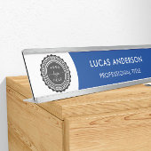 Moderne marineblauw en wit - voeg Logo, naam, tite Bureau Naambordje