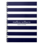 Moderne marineblauw- en witstrooppatroon notitieboek (Voorkant)
