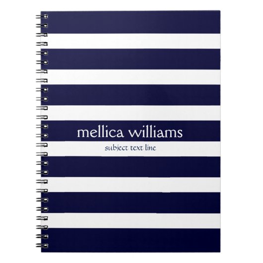 Moderne marineblauw- en witstrooppatroon notitieboek (Voorkant)
