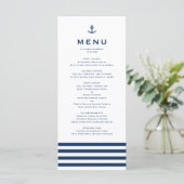 Moderne marineblauw en witte anchor nautical Weddi Menu (Staand voorkant)