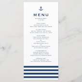 Moderne marineblauw en witte anchor nautical Weddi Menu (Voorkant)