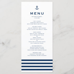 Moderne marineblauw en witte anchor nautical Weddi Menu