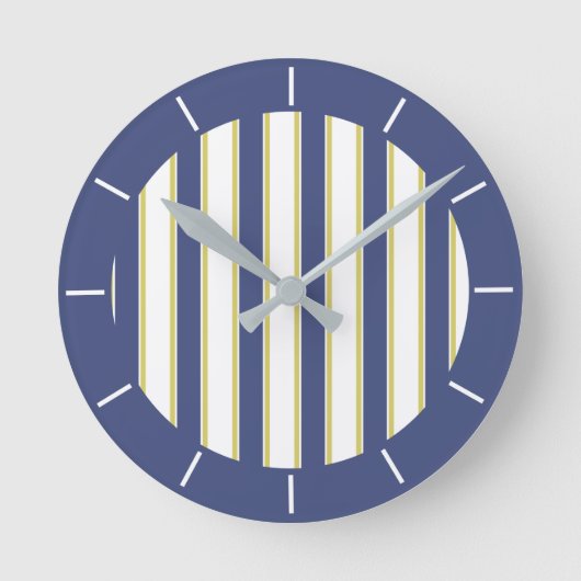 Moderne marineblauw en witte strook ronde klok (Voorkant)