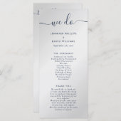 Moderne marineblauw en zilver we wedden programmakaart (Voorkant / Achterkant)