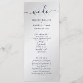 Moderne marineblauw en zilver we wedden programmakaart (Voorkant)