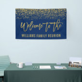 Moderne marineblauw Faux Gold Glitter Reunion Spandoek (Beurs)