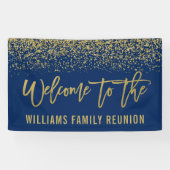 Moderne marineblauw Faux Gold Glitter Reunion Spandoek (Horizontaal)