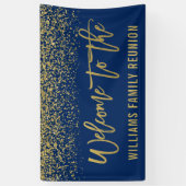 Moderne marineblauw Faux Gold Glitter Reunion Spandoek (Verticaal)