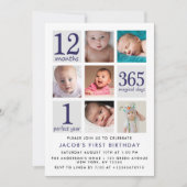 Moderne marineblauw foto eerste verjaardag kaart (Voorkant)