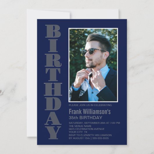 Moderne marineblauw foto van elke grijze leeftijd kaart (Voorkant)