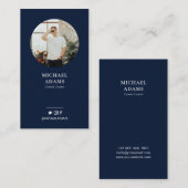 Moderne marineblauw foto Visitekaartjes sociale me (Voorkant / Achterkant)