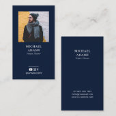 Moderne marineblauw foto Visitekaartjes sociale me (Voorkant / Achterkant)