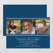 Moderne marineblauw fotocollage GraduPartij Kaart (Voorkant / Achterkant)