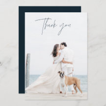 Moderne marineblauw fotohuwelijk bedankt kaarten