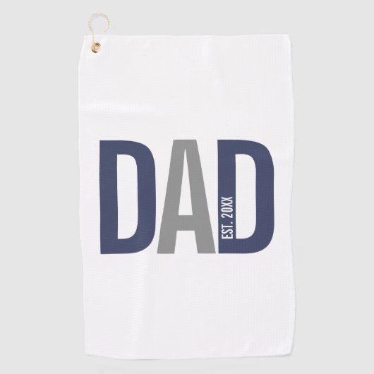 Moderne marineblauw gepersonaliseerd vader opgeric golfhanddoek (Voorkant)