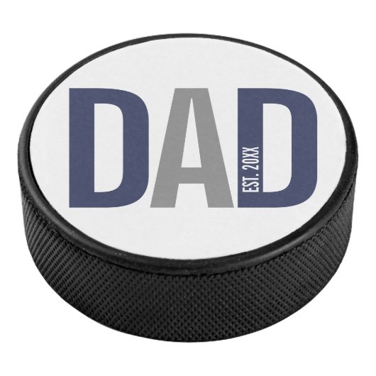 Moderne marineblauw gepersonaliseerd vader opgeric hockey puck (3/4)