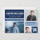 Moderne marineblauw gestreept Afstuderen fotocolla Kaart (Voorkant)