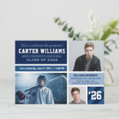 Moderne marineblauw gestreept Afstuderen fotocolla Kaart (Staand voorkant)