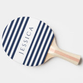 Moderne marineblauw gestreepte aangepaste naam tafeltennisbatje (Zijkant)