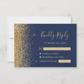 Moderne marineblauw goudbruin Glitter Edge RSVP Kaartje (Voorkant)