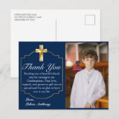 Moderne marineblauw gouden kruisbevestiging bedank briefkaart (Voorkant / Achterkant)