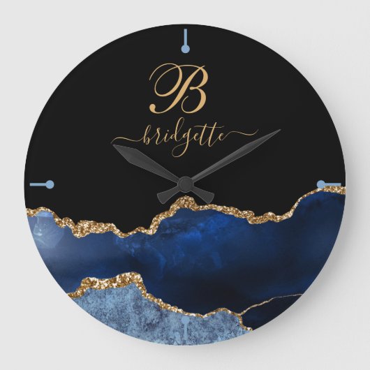 Moderne marineblauw-goudgegeode monogram groot C Grote Klok (Voorkant)