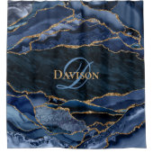 Moderne marineblauw-goudmonogram douchegordijn (Voorkant)