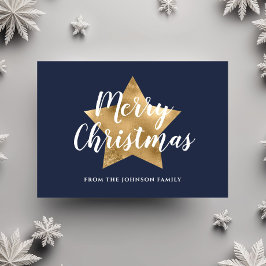Moderne marineblauw goudster kerst briefkaart