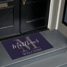 Moderne marineblauw grijs monogram Pas getrouwd br