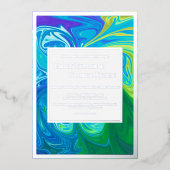 Moderne marineblauw groene golven Abstract huwelij Folie Uitnodiging (Voorkant)