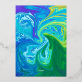 Moderne marineblauw groene golven Abstract huwelij Folie Uitnodiging (Achterkant)