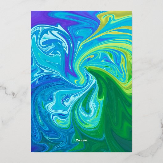 Moderne marineblauw groene golven Abstract huwelij Folie Uitnodiging (Achterkant)