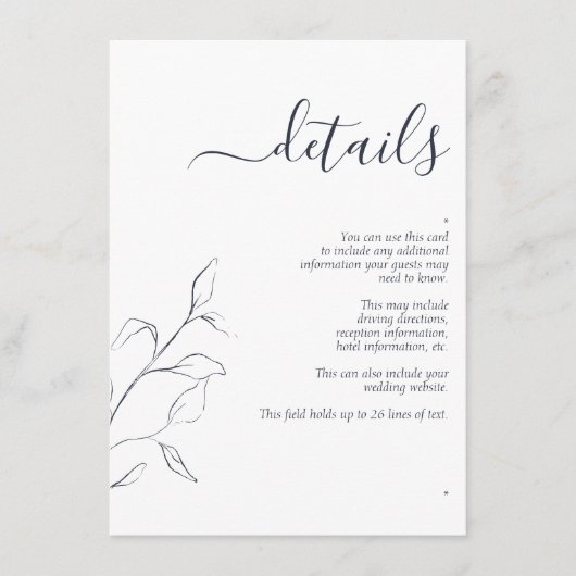 Moderne marineblauw handschrift bruiloft - Omsluit Informatiekaartje (Voorkant)