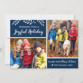 Moderne marineblauw Joyful Holiday Foto Collage Feestdagenkaart (Voorkant)