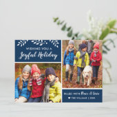 Moderne marineblauw Joyful Holiday Foto Collage Feestdagenkaart (Staand voorkant)