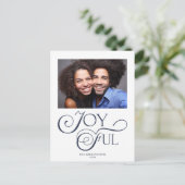 Moderne marineblauw Joyful Kerstfeestdag Foto Feestdagenkaart (Staand voorkant)