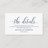 Moderne marineblauw kalligrafie, onze details, web informatiekaartje (Voorkant)