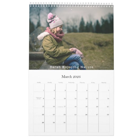 Moderne marineblauw kleurenblokfamilie foto-collag kalender (Mar 2026)