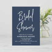 Moderne marineblauw minimale bruidsdouche uitnodig kaart (Staand voorkant)