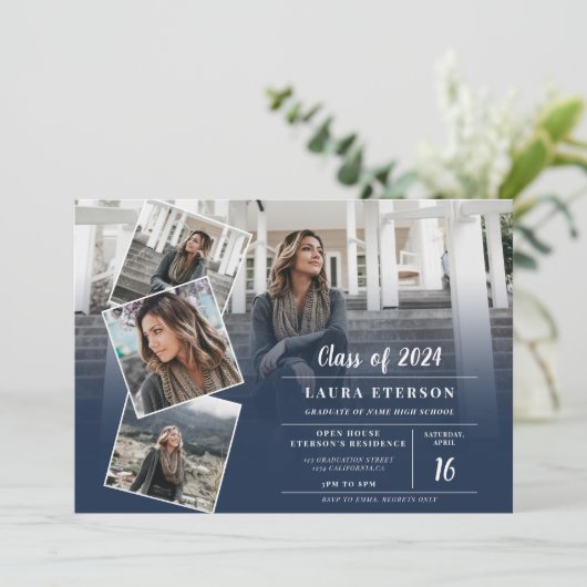 Moderne marineblauw minimalistisch fotoafstuderen kaart (Staand voorkant)